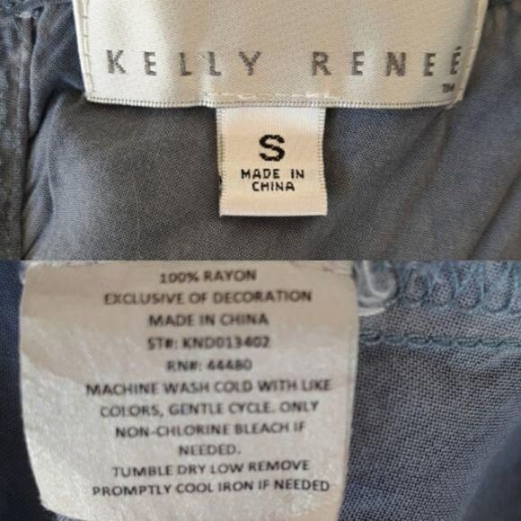 Vtg 90's Kelly Renee Dress Chambray Embroidered Sleeveless SharkBite Maxi Sz S - Picture 3 of 9